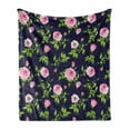 thumbnail image 1 of Navy and Blush Soft Flannel Fleece Blanket, Vintage Roses and Buds Romantic Feminine Floral Pattern Old Fashioned, Cozy Plush for Indoor and Outdoor Use, 50" x 60", Indigo Green Pink, by Ambesonne, 1 of 6