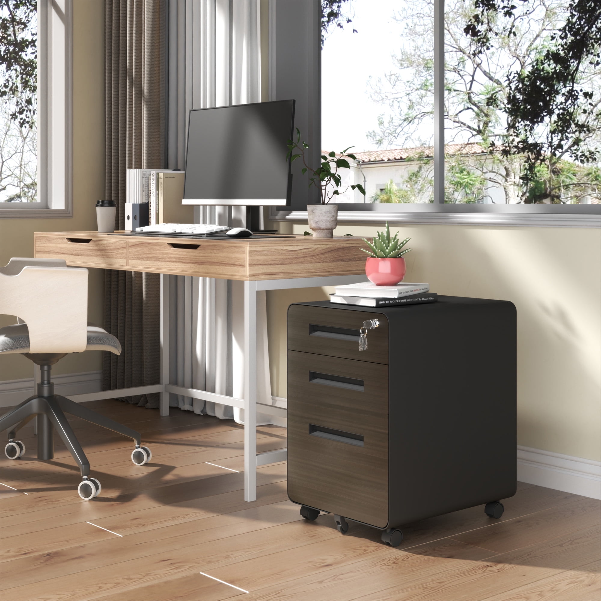 3-Drawer Mobile File Cabinet with Lock, All-Steel Metal Storage Cabinet on Casters, for Home & Office,Black, Fully Assembled, Holds A4/Letter Files