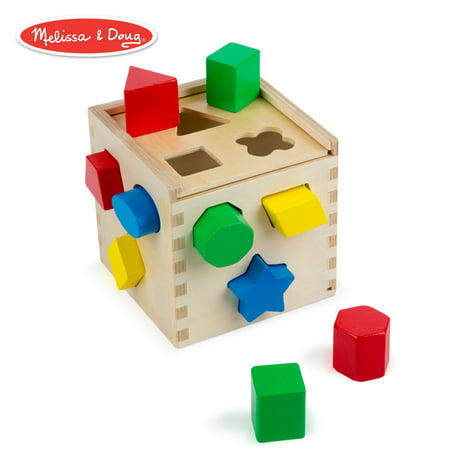 Melissa & Doug Shape Sorting Cube Classic Wooden Toy (Developmental Toy, Easy-to-Grip Shapes, Sturdy Wooden Construction, 12