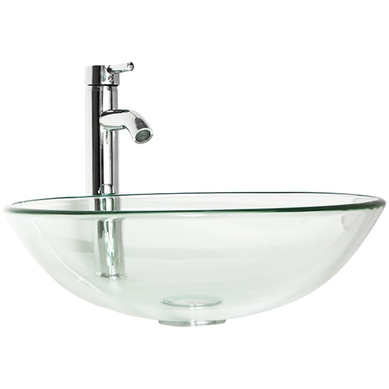Walcut USBR4017 Round Tempered Glass Sink Set Clear for sale online 