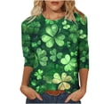 thumbnail image 2 of St. Patrick's Day Shirt for Women Glitter Clover Graphic T-Shirt 3/4 Sleeve Crewneck Festival Apparel Shamrock Print Sparkle Irish Holiday Tops, 2 of 5