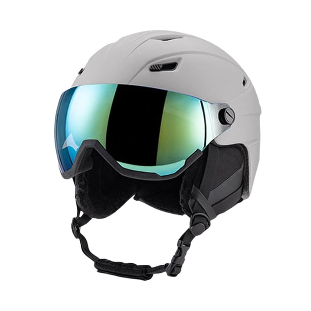 Casco para deportes de nieve con gafas de esquí, cubierta para los oídos, casco de esquí cálido para exteriores Gris 59 a 61cm