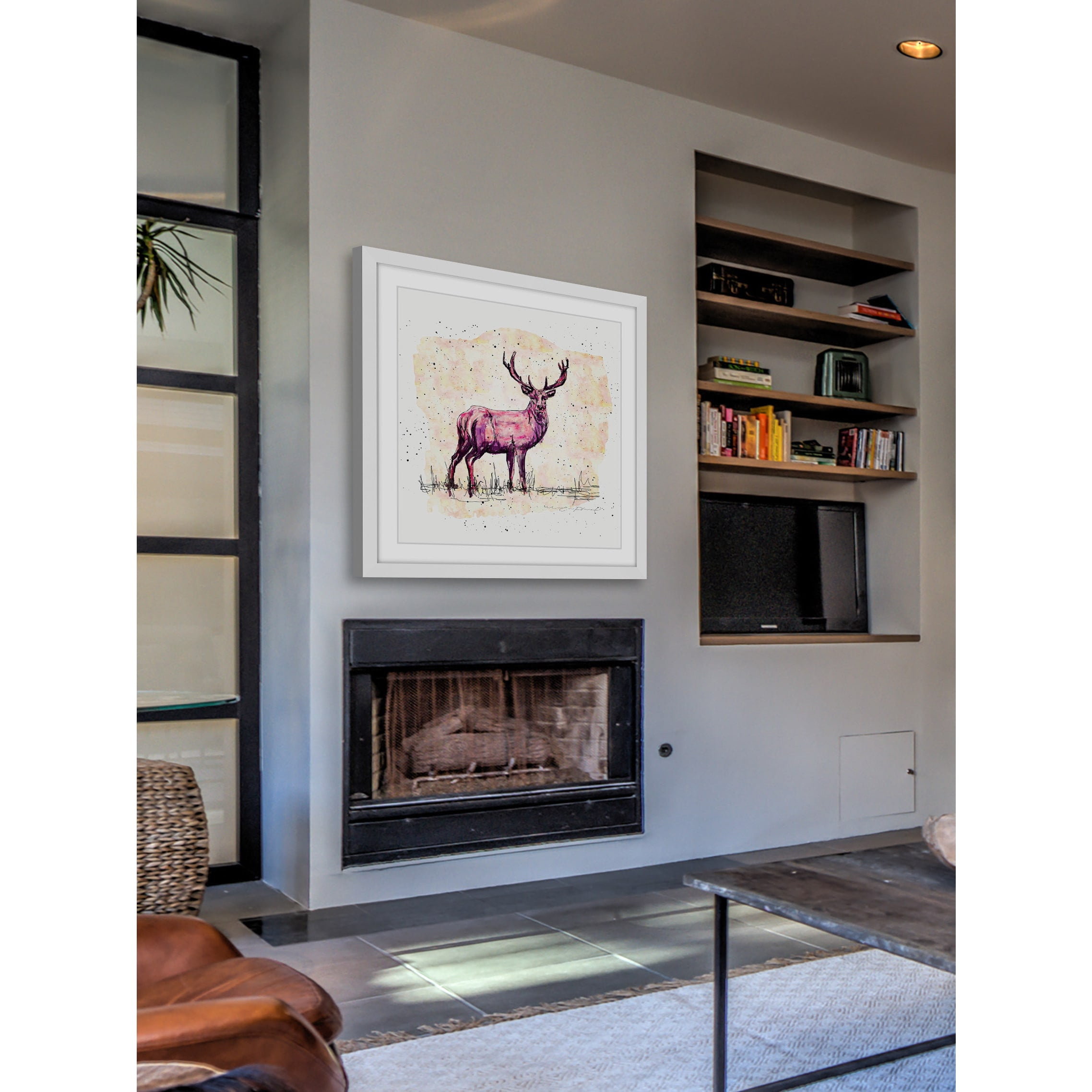 "Cerf Rose Creme" Framed Painting Art Print, 24" x 1.5"