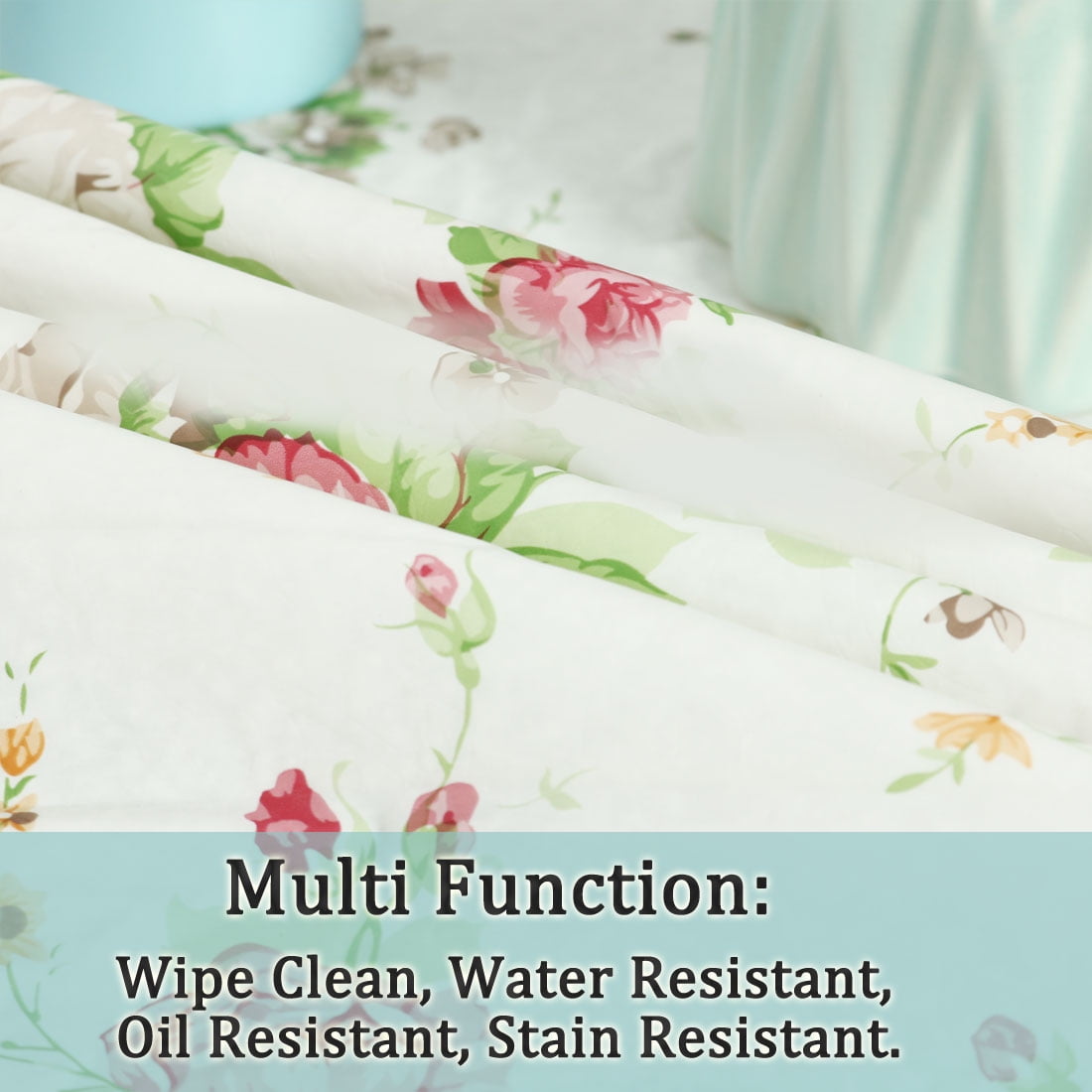 Unique Bargains Floral Round Vinyl Waterproof Tablecloth Red Flower 71" Dia