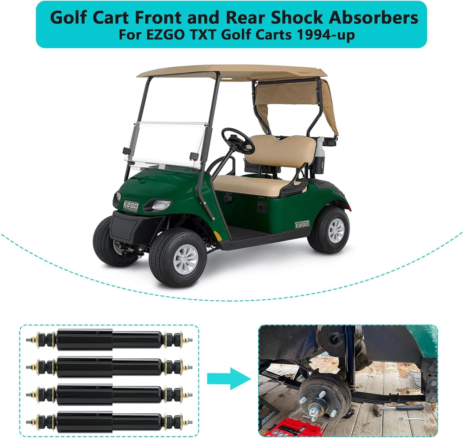 10L0L Golf Cart Shocks for EZGO TXT 1994-up, Front and Rear Shocks Absorbers  Replaces OEM #76418-01, 70928-G01 ,5006 - 4 PCS/Set
