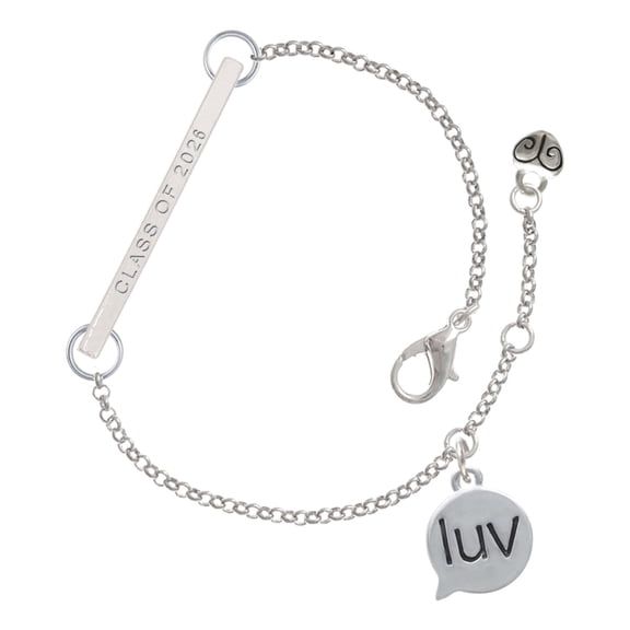 Delight Jewelry Silver-tone Text Chat - luv - Love - Silvertone Class of 2026 Delicate Bar Bracelet, 8.5"