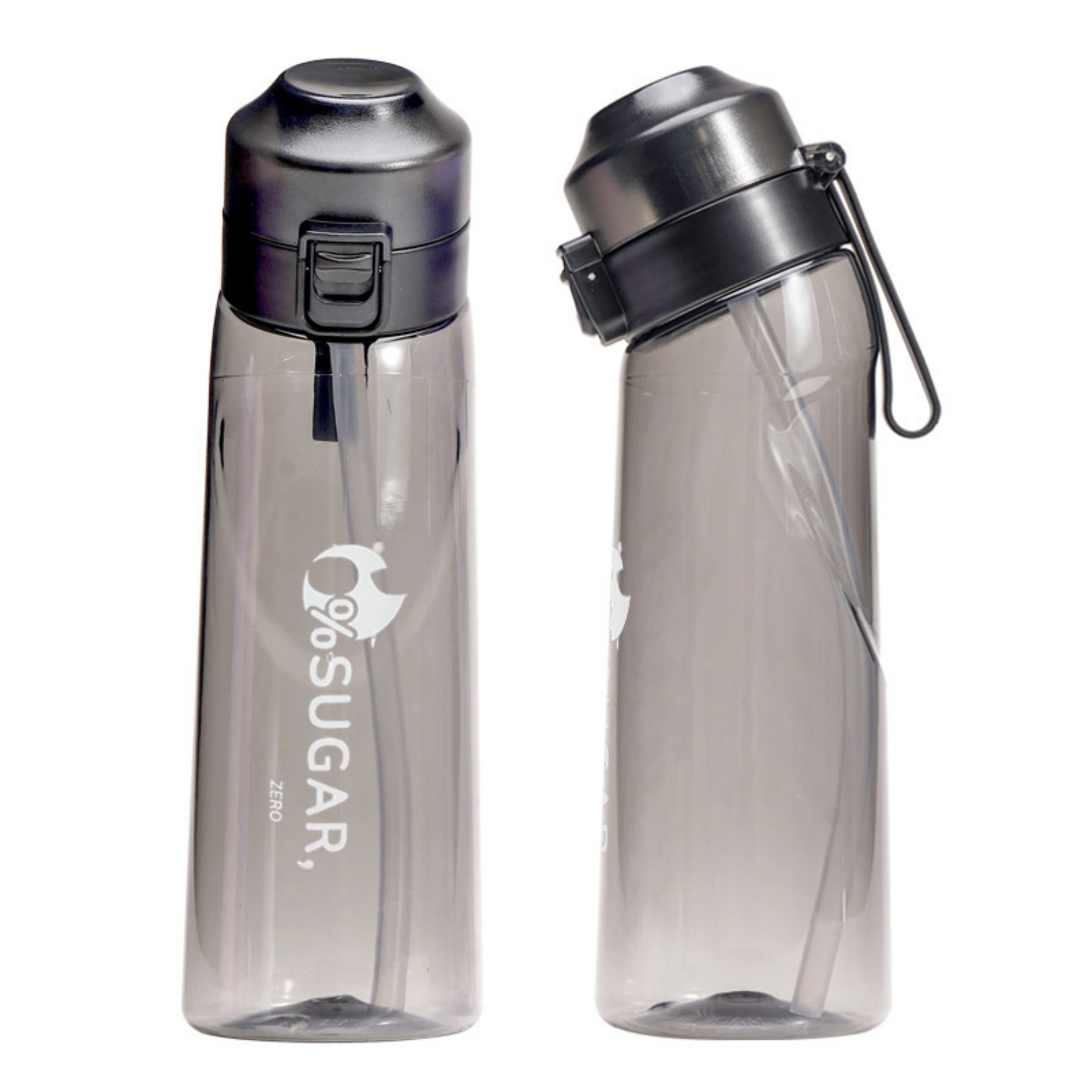 Clear Scented Water Bottle with 7 Flavor Pods - 650ml BPA-Free Tritan Sports Bottle, Leakproof Fruit Aroma Cup for Fitness, Gym & Outdoor (Black)