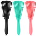 thumbnail image 1 of Brosse Démêlante 3 Pcs pour Cheveux Texturés 3a à 4c, Ondulée/naturelle, Bouclée/humide/sec/épais/longs, Démêlant pour Nœuds (Noir, Rose et Vert), 1 of 6