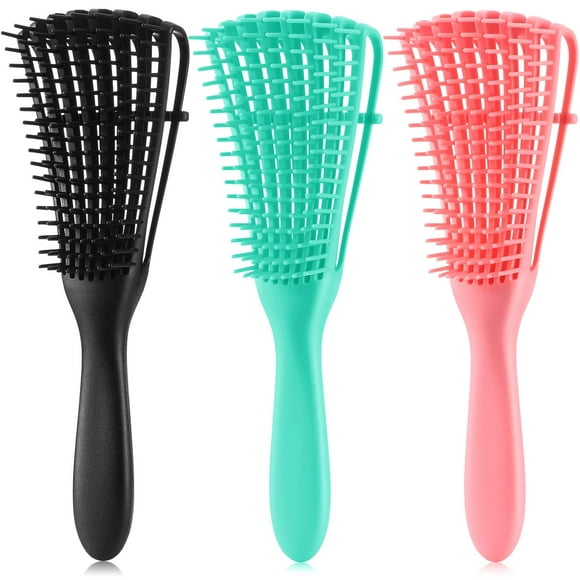 3 Pieces Detangling Brush Hair Detangler Brush for Hair Textured 3a to 4c Kinky Wavy/Natural Curly/Coily/Wet/Dry/Oil/Thick/Long Hair, Knots Detangler (Black, Pink and Green)