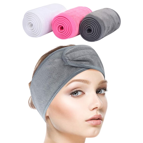 Spa Headband for Women 3 Counts Ultra Soft Adjustable Makeup Hair Band with Magic Tape, Terry Cloth Stretch Head Wrap for Face Washing, Bath, Shower, Facial Mask, Yoga