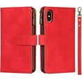 thumbnail image 2 of Wallet Case Compatible with iPhone Xs Max,[6 Card Slots] [Wrist Strap] [Stand Feature] Detachable 2 in 1 Magnetic Zipper Leather Slim Cover Case for iPhone Xs Max,6.5 inch Red, 2 of 14