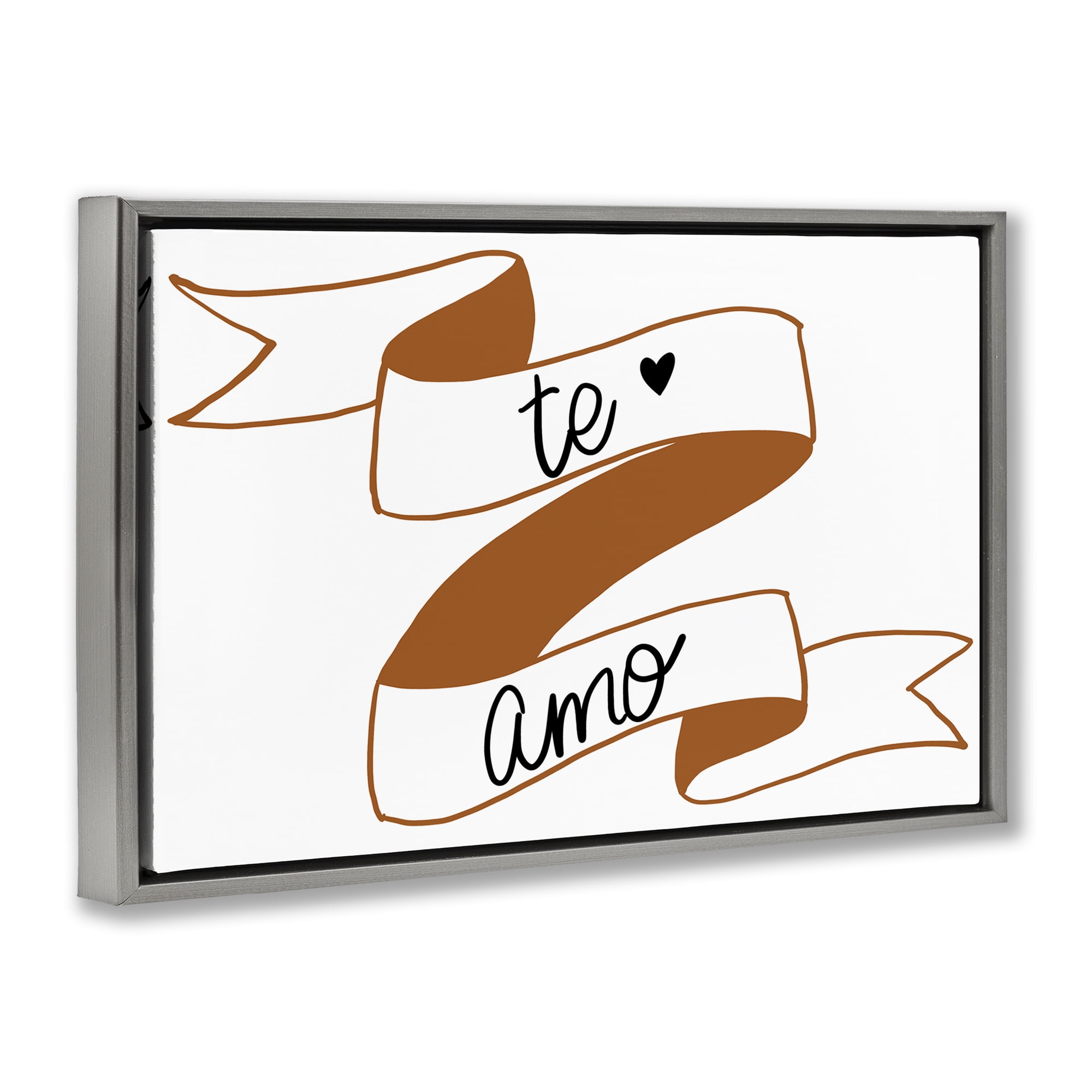 Stupell Industries Te Amo con Cinta Inspirational Quotes & Sayings Painting Gray Floater Framed Art Print Wall Art, 31 x 21
