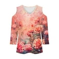 thumbnail image 3 of BiZtdJrK Summer Cold Shoulder Top for Women 3/4 Sleeve V Neck Vintage Floral Blouse Loose Comfy T Shirt Back Packs Deals For School Pink XXL, 3 of 5