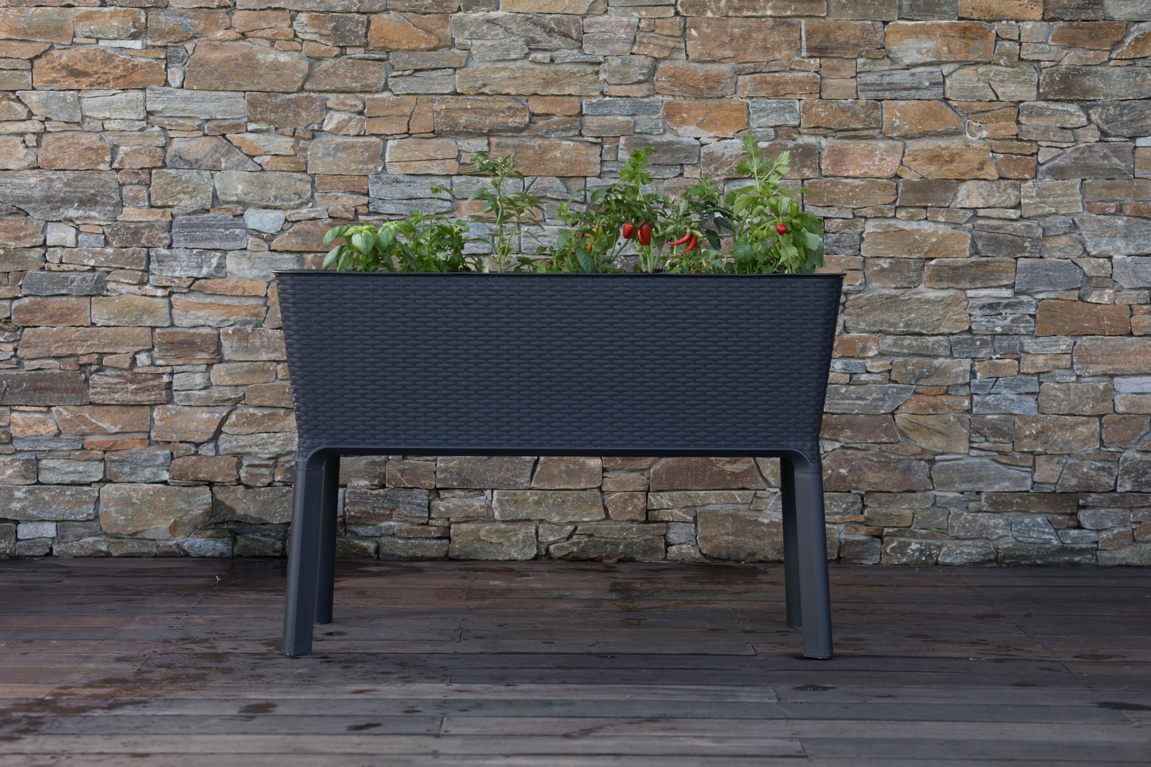 Keter 19.4" x 44.9" x 29.8" Resin Durable Raised Garden Bed with Self-Watering Drainage Planter Box