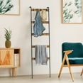thumbnail image 2 of Blanket Ladder, 5-Tier Towel Rack 10 Removable Hooks Towel Holder Wall Leaning Quilt Towel Rack for Bathroom, Bedroom, Rustic Home Decor, 2 of 7