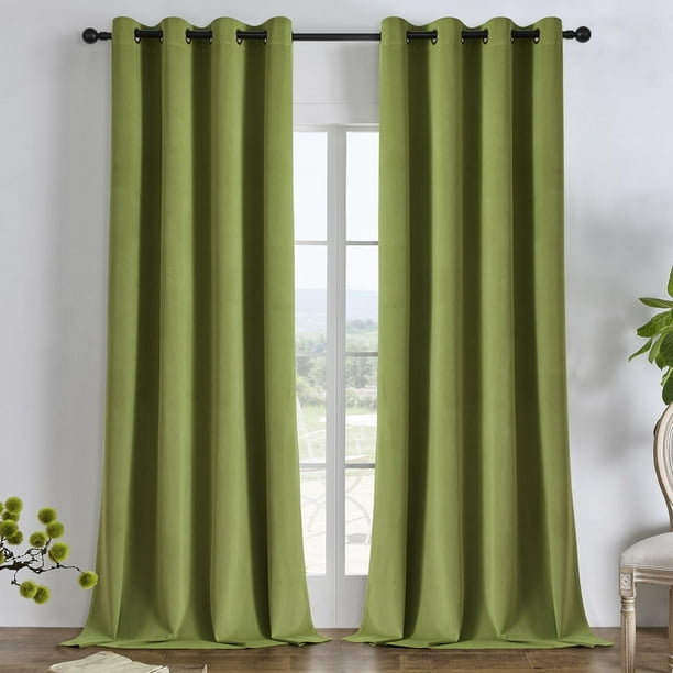Joydeco Cortinas Opacas 100 % Color Verde Musgo, 89.8 In, 2 Paneles, Juego De Cortinas Opacas Para Dormitorio, Con Ojales, Cortinas De Terciopelo Con Aislamiento Térmico De Lujo, Para Sala De Estar, T