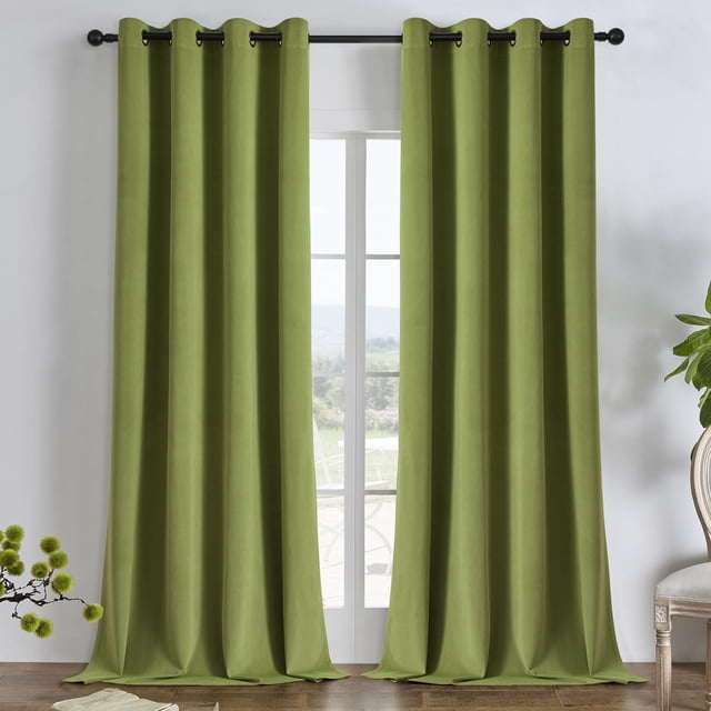 Joydeco Cortinas Opacas 100 % Color Verde Musgo, 89.8 In, 2 Paneles, Juego De Cortinas Opacas Para Dormitorio, Con Ojales, Cortinas De Terciopelo Con Aislamiento Térmico De Lujo, Para Sala De Estar, T