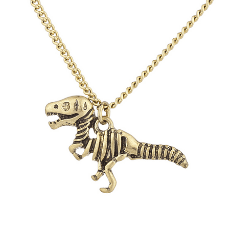 Lux Accessories Burnish Gold Tone Skeleton Dinosaur Pendant Novelty (Best Name For A Skeleton)