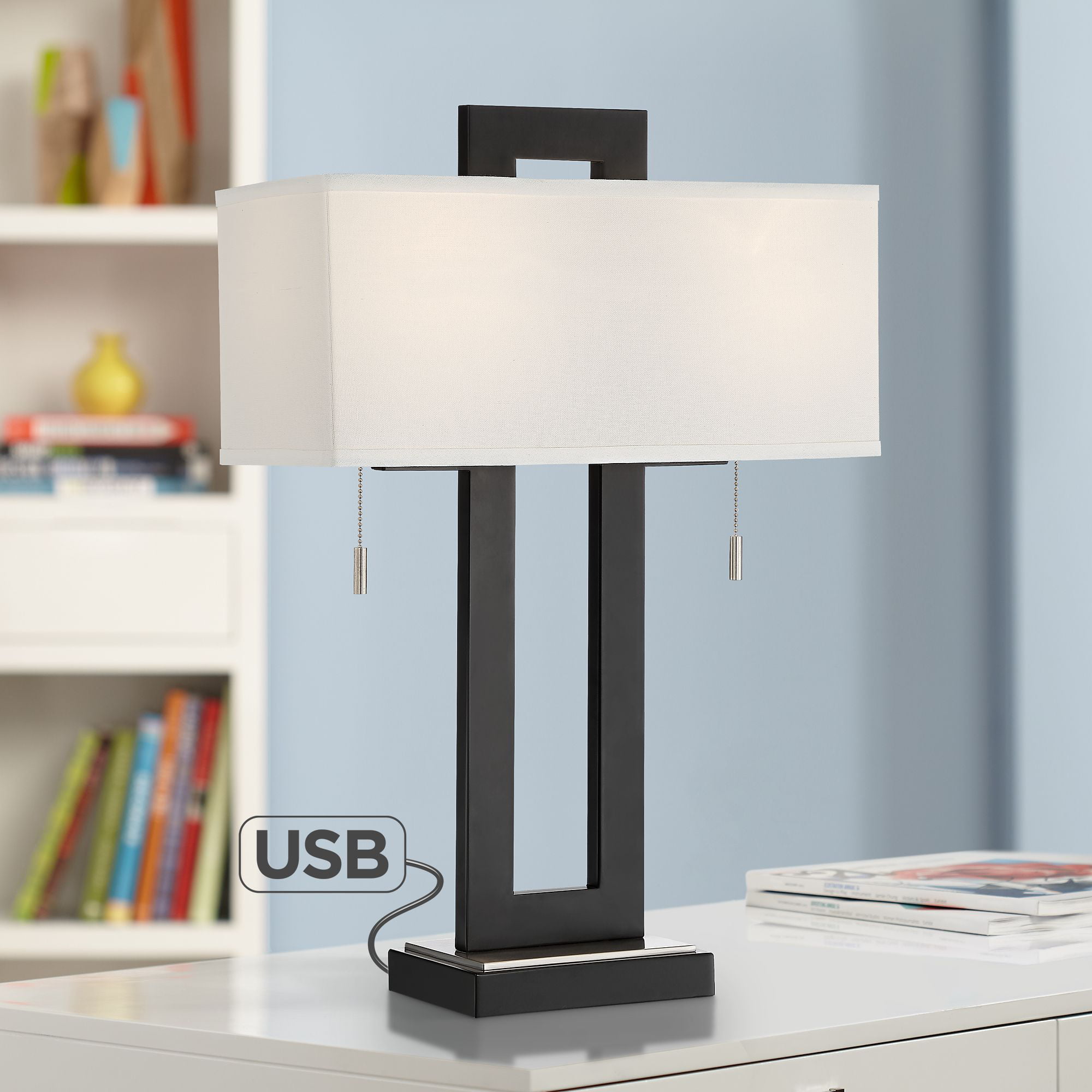 360 Lighting Modern Table Lamp with USB Charging Port Open Rectangular