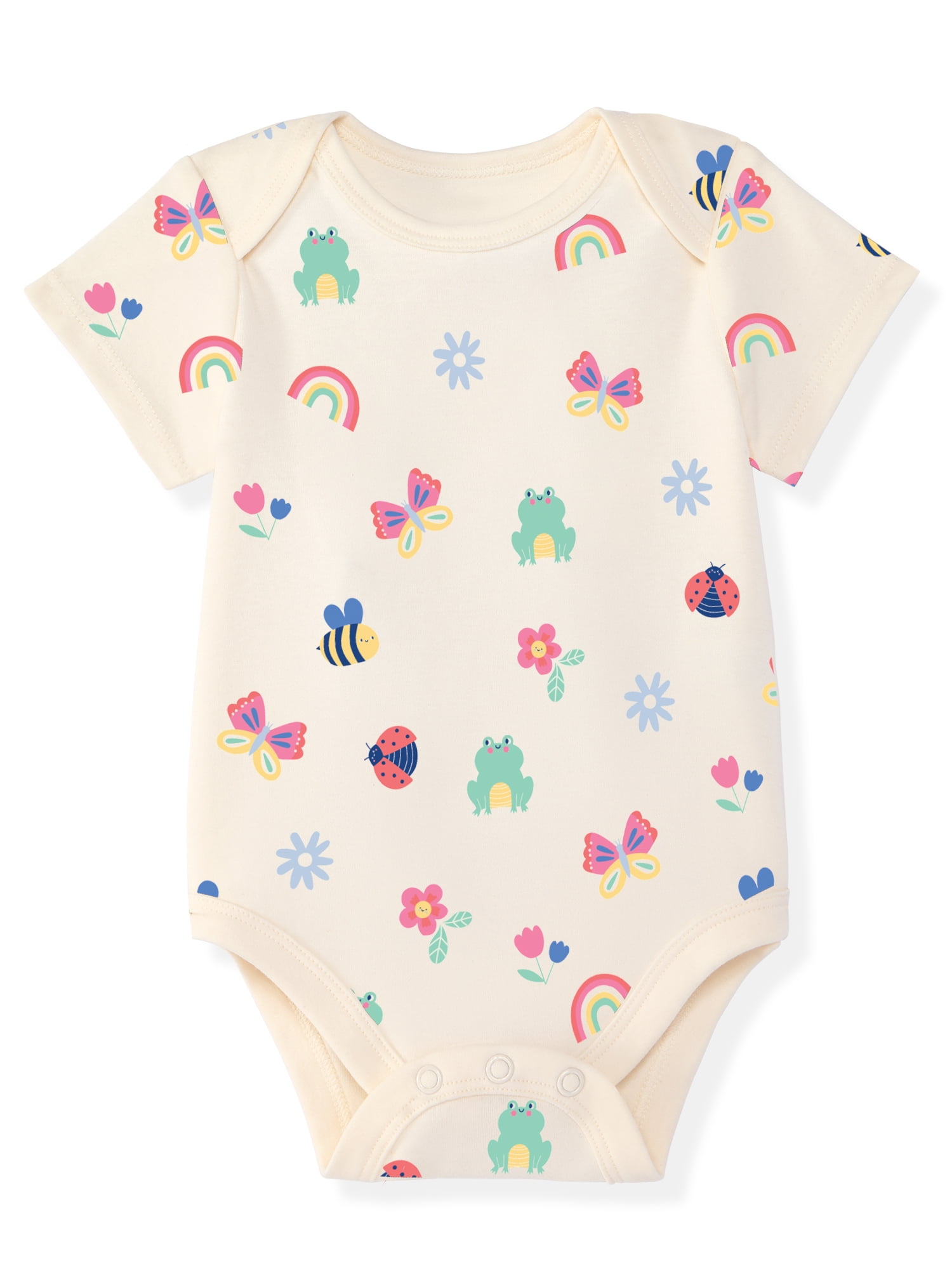 Garanimals Newborn & Baby Girl Cotton Lap-Shoulder Short-Sleeve Bodysuits, 4-Pack, Sizes 0–24M