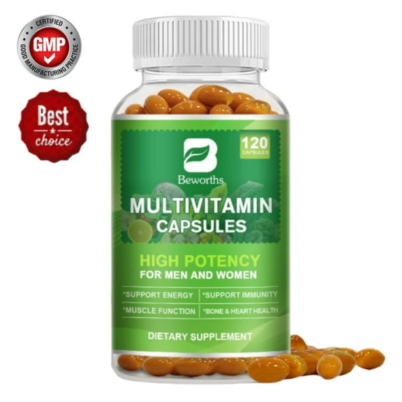 Beworths Multivitamin Capsules with Organic Multiminerals - Boost Energy & Focus - 120 Capsules for Men and Women