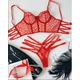 thumbnail image 1 of VISgogo 2 piezas de ropa interior sexy para mujer, sujetador de tirantes finos transparentes de lunares + calzoncillos de cintura alta con cordones para niñas, negro/rojo VISgogo  moda, 1 of 1