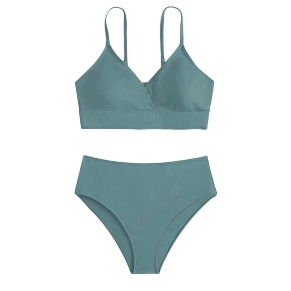 RMGVDSD Girls Swimsuit 2 Piece Bikini Set Solid Color Criss Cross Bathing Suits Beach Swimwear For Big Kids And Summer Pool Party Outfit 9-10 Years