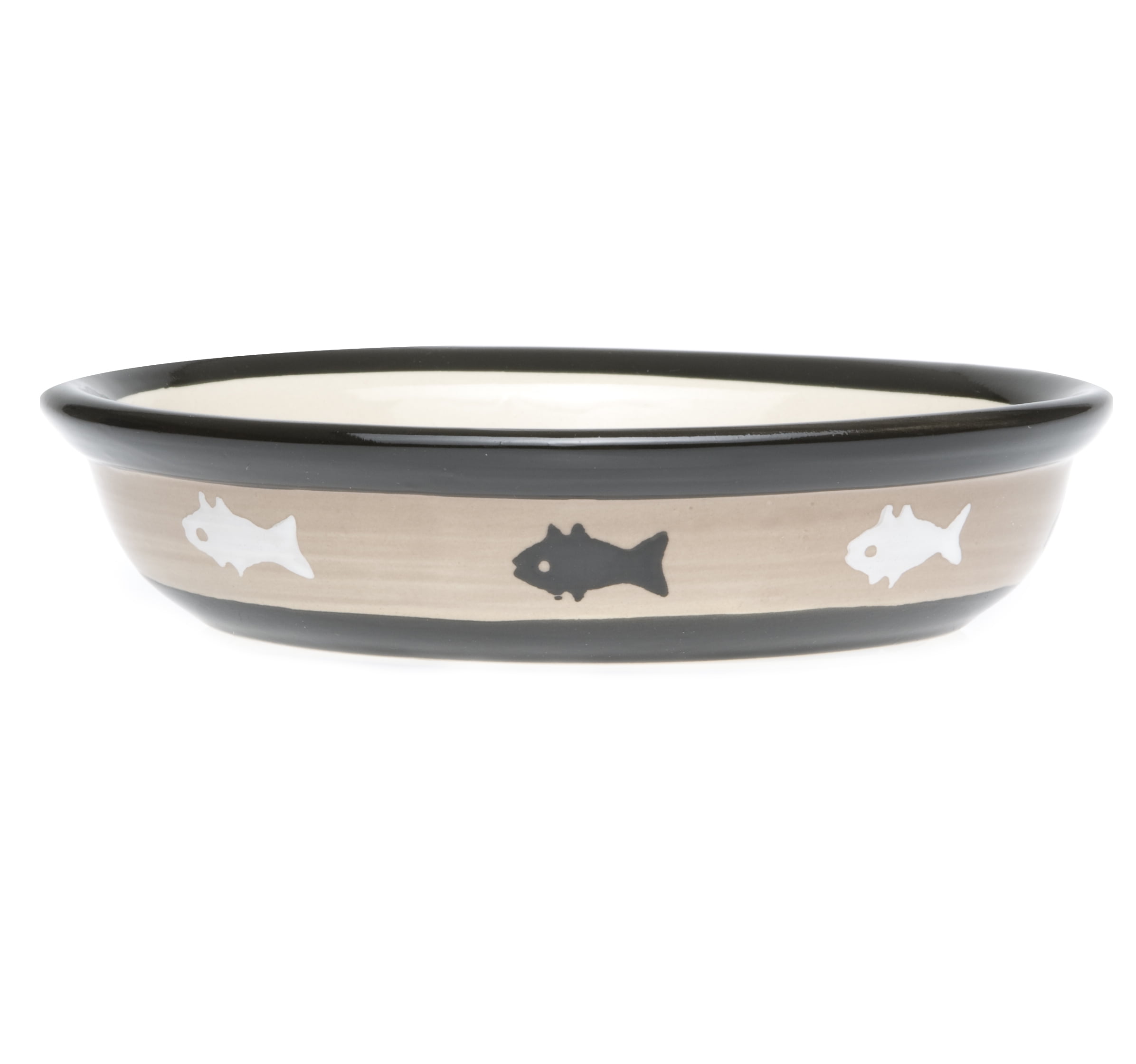 Oval Stoneware Cat Bowl 5.5-Inch Wide and 1.5-Inch Tall Saucer with 5.3-Ounce Capacity Black