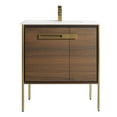 thumbnail image 2 of Fine Fixtures  Oakville Bathroom Vanity  with White Ceramic Sink Walnut Ebony - Satin Brass Hardware 30 Inch, 2 of 8