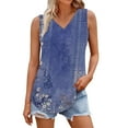 thumbnail image 2 of Bovemsi Women's Short Sleeved T Shirt Print Vest 2025 Loose Casual V Neck Shirt Flowing Sleeveless Summer Top, Blue Women's Summer Tank Tops, XXL, 2 of 5