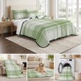 thumbnail image 6 of 3 Pieces Queen Quilt Set,Minimalist Light Green Plaid Soft Bedding Sets with 1 Quilt & 2 Pillow Shams,Neutral Tartan Checkered Summer Bedspread Lightweight Coverlet Comforter for All Season, 6 of 9