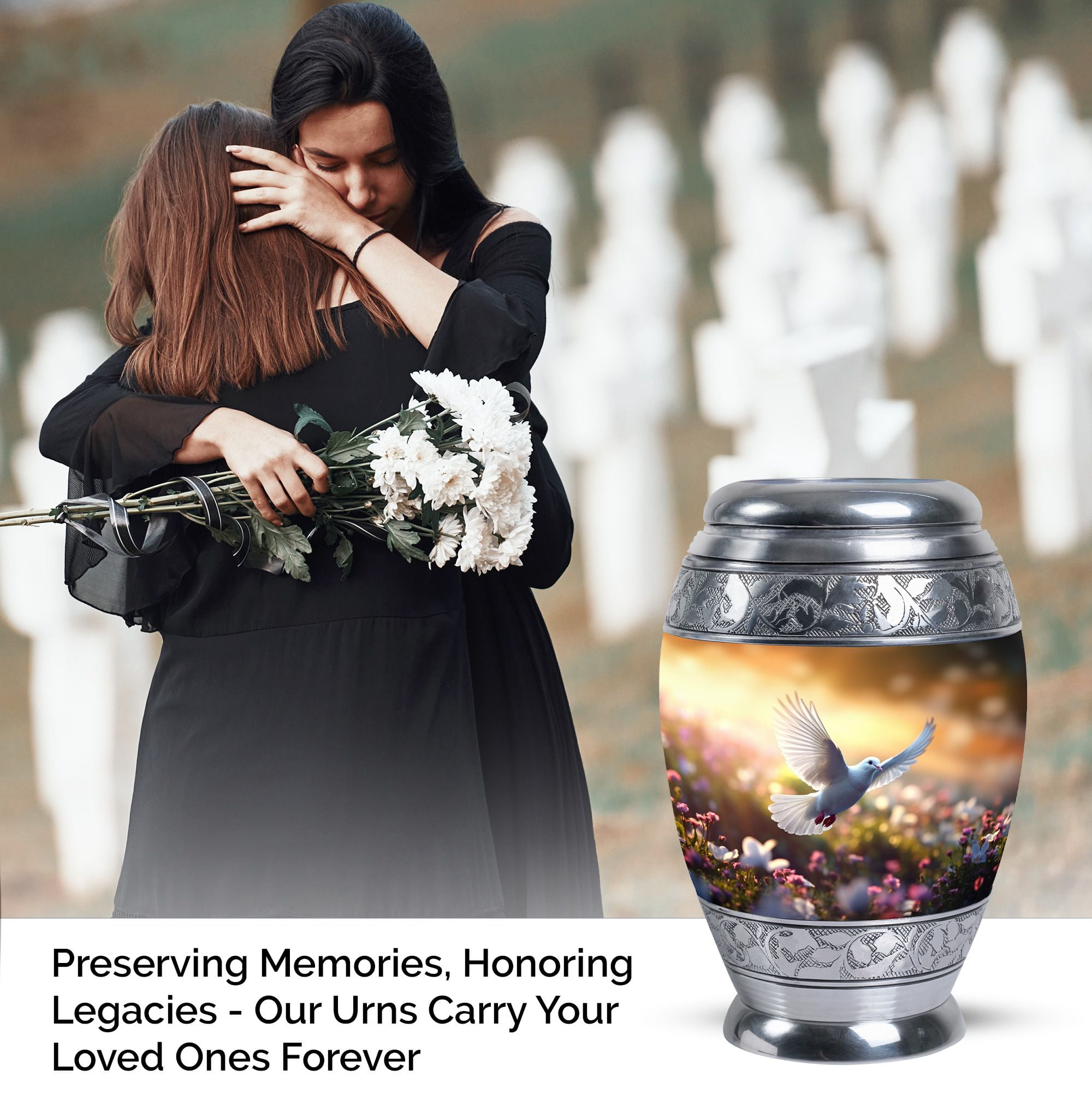 Large Dove Flying Clsoe To Flowers Urn For Human Ashes - Urn For Human Ashes Adult Women & Men - Ash Urns For Humans - Human Remain Urns - Urns For Cremation Ashes (Size - 10inch)