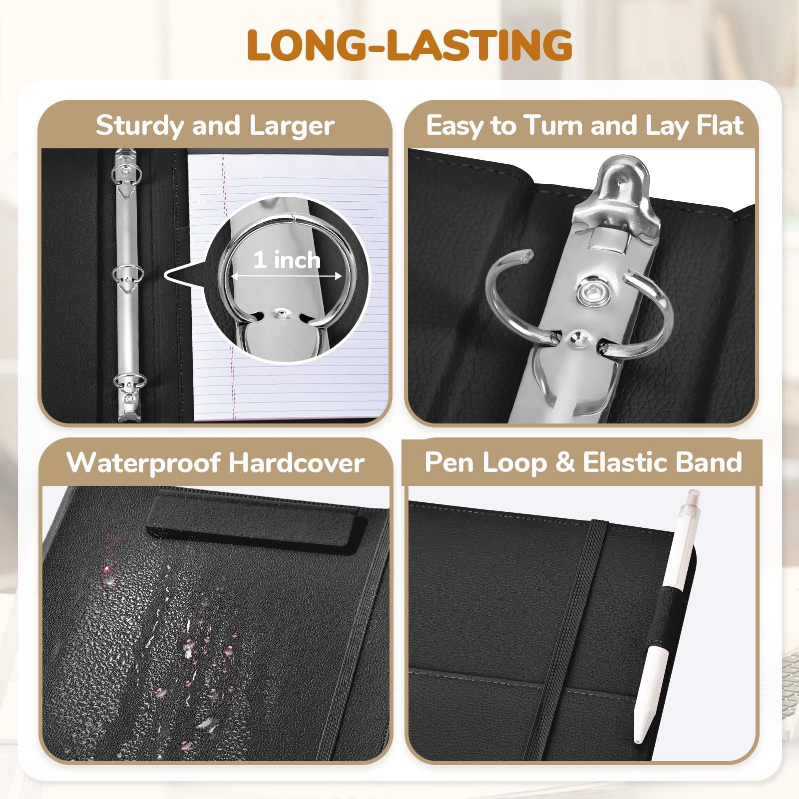 3 Ring Binder Clipboard With Storage 12.4"x10.2"magnetic Folder 5 Expandable Folders Refillable Lined Notepad (11" X 8.5") Ideal For School Office Nursing(black)