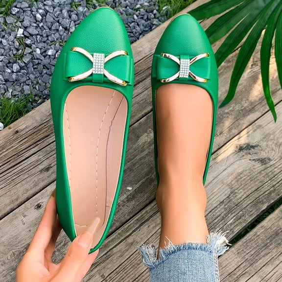 Women's Casual & Dress Shoes Plus Size Pointed Toe Bowknot Rhinestone Comfortable Daily Wear Spring Summer Wide Width Office Work Green 8.5