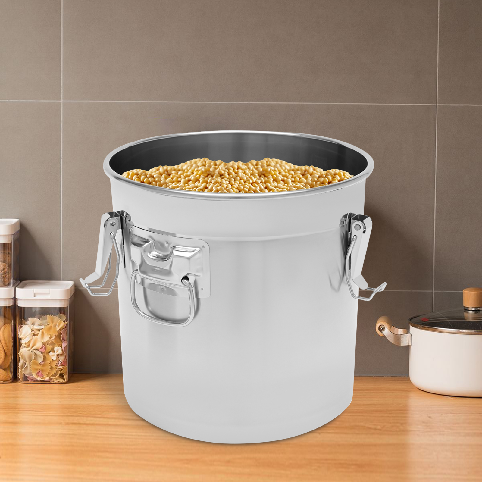 5.5Gal 304 Stainless Steel Food Storage Containers, 710oz Large Airtight Canister for Kitchen Flour Storage Container Metal Bucket with Lid for Rice, Flour, Grain, Coffee (21L)