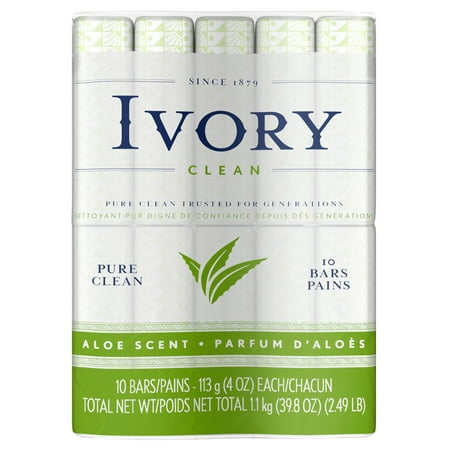 - (2 pack) Ivory Clean Aloe Bath Bar, 10 count, 4.0 oz