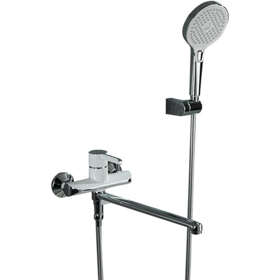 Wall Mount Bathtub Faucet with Handheld Sprayer and Long Spout, Brass Single Handle Bath Shower Mixer Tap, Easy to Install