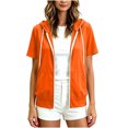 thumbnail image 2 of vzibsiv Womens Soft Touch Short Sleeve Hoodie With Side Pockets,Orange L, 2 of 7