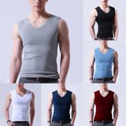 Men Ice Silk Sleeveless Vest V-Neck Tank Top Underwear Undershirt Muscle T-Shirt