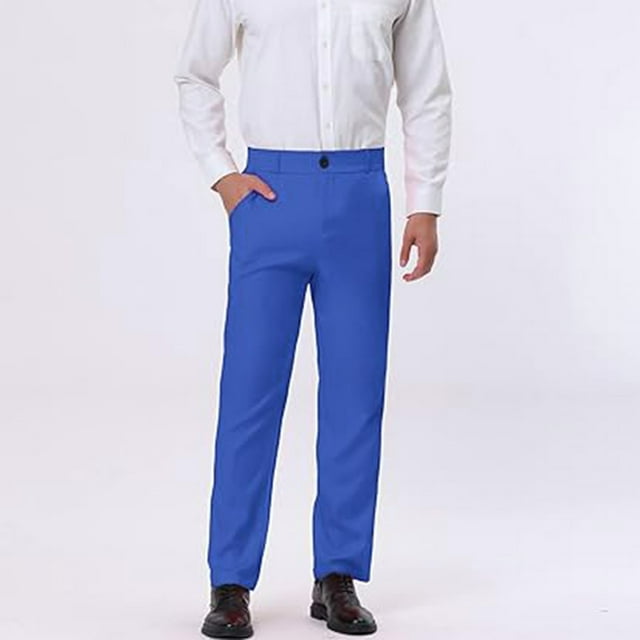 Pantalones de traje casuales con bolsillos y estampado de color liso rectos para hombre