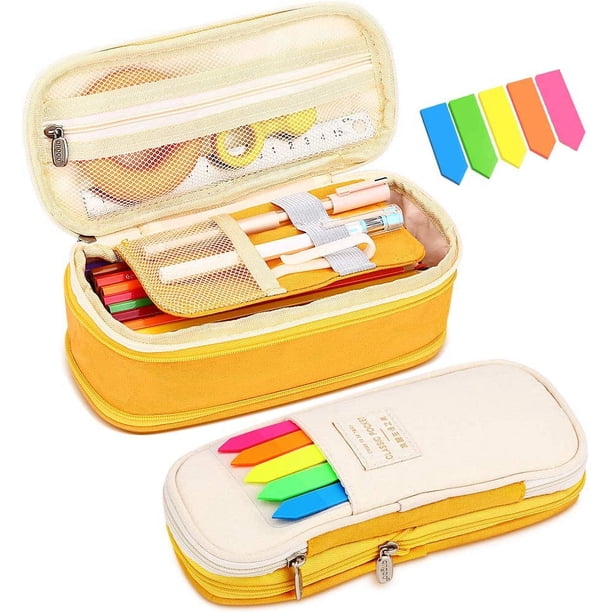 Estuche de lápices de gran capacidad, estuche de lona plegable, estuche organizador de lápices con doble cremallera, organizador de papelería para estudiantes Ormromra HMHZ1145-2