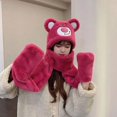 thumbnail image 1 of Conjunto de tres piezas de guantes y bufanda de felpa con orejas de osito, sombrero Kawaii de oso de fresa Kawaii, moda Y2K para invierno, 2023, 1 of 4