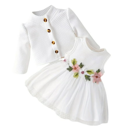 

KDFJPTH Toddler Outfits Girls Winter Coat Kids Tops Flowers Button Warm Outerwear Dress Clothes Set
