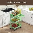 thumbnail image 6 of 3 Tier Rolling Utility Cart with Drawer, Utility Storage Organizer with Plastic Shelf & Lockable Wheels Multifunctional Storage Cart for Kitchen, Bathroom, Office, Living Room, Green, 6 of 14