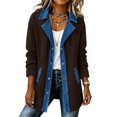 thumbnail image 3 of Denim Patchwork Jackets for Women Corduroy Shacket Shirts Long Sleeve Button Down Knit Blazer Denim Trimmed Sweater Jacket Casual Collared Workout Fall Fashion Outfits, 3 of 8