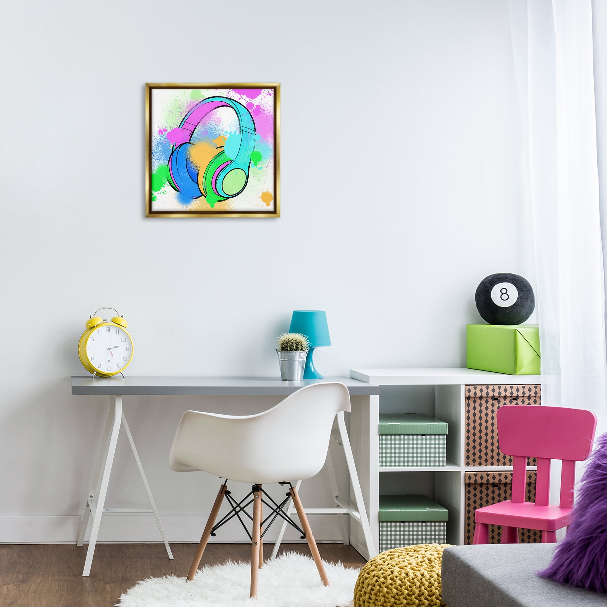 Stupell Industries Splattered Music Headphones Entertainment Painting Gold Floater Framed Canvas Art Print Wall Art, 18 x 18
