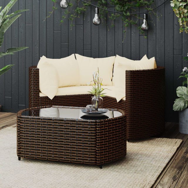 vidaXL 4 Piece Garden Lounge Set with Cushions Brown Poly Rattan