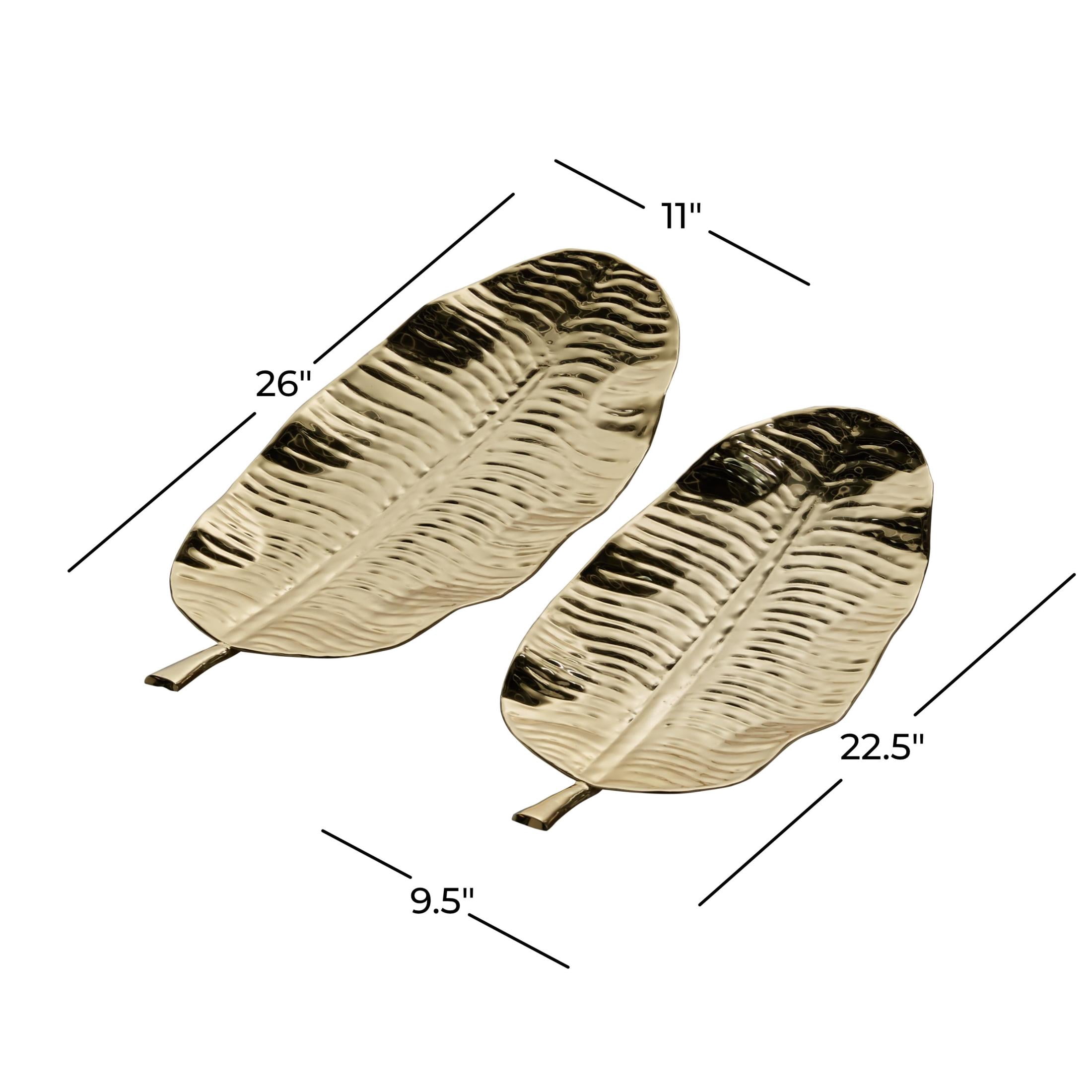 DecMode 25"W, 2"H Gold Metal Leaf Tray, 2-Pieces