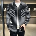 thumbnail image 2 of Camisa y blusa de manga larga con bolsillo para hombre, blusa a rayas para hombre, talla XXL, ropa elegante de lujo original vintage asiática con mangas sociales, 2 of 5