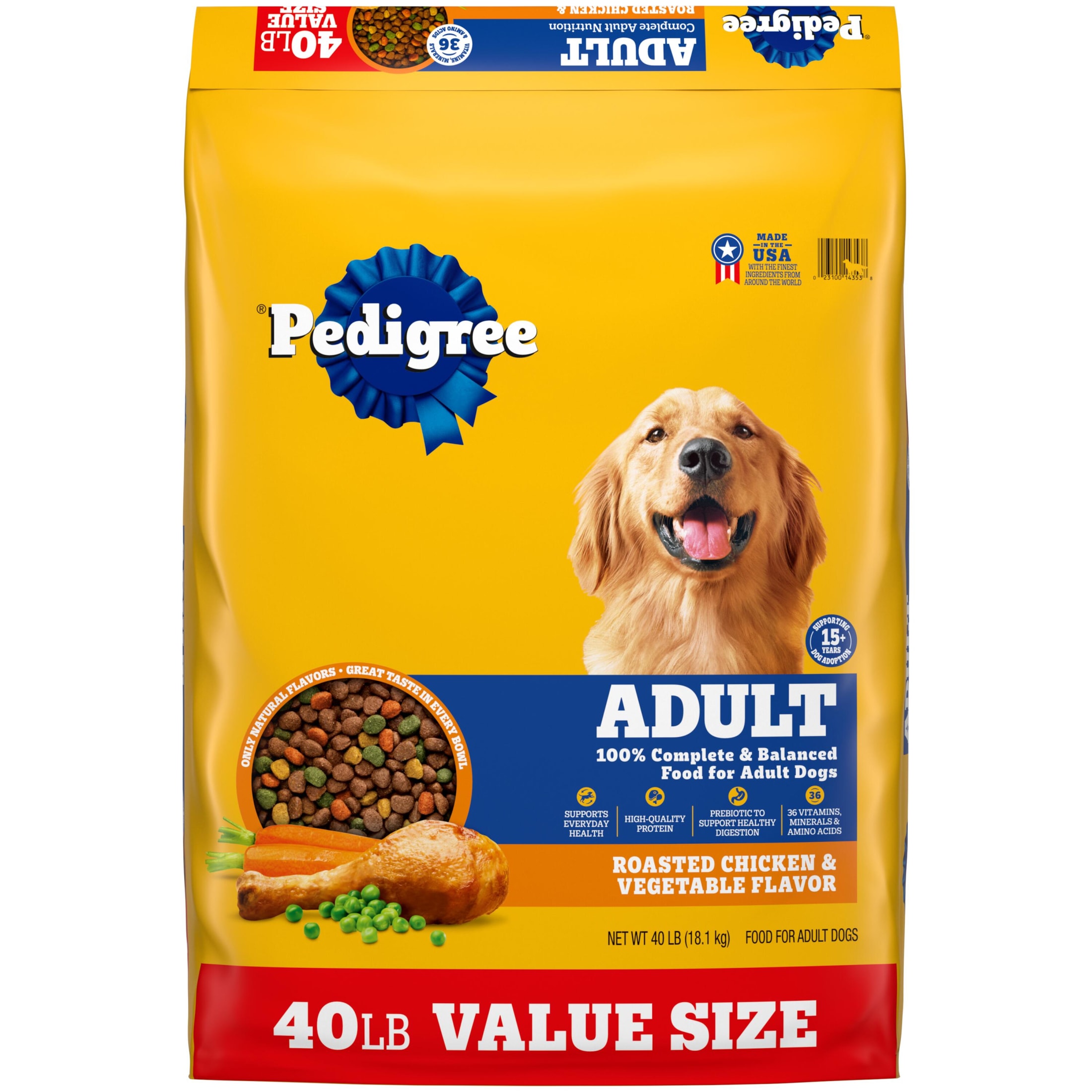 Pedigree Complete Nutrition Adult Roasted Chicken & Vegetable Flavor Dry Dog Food, 40 lb Bag